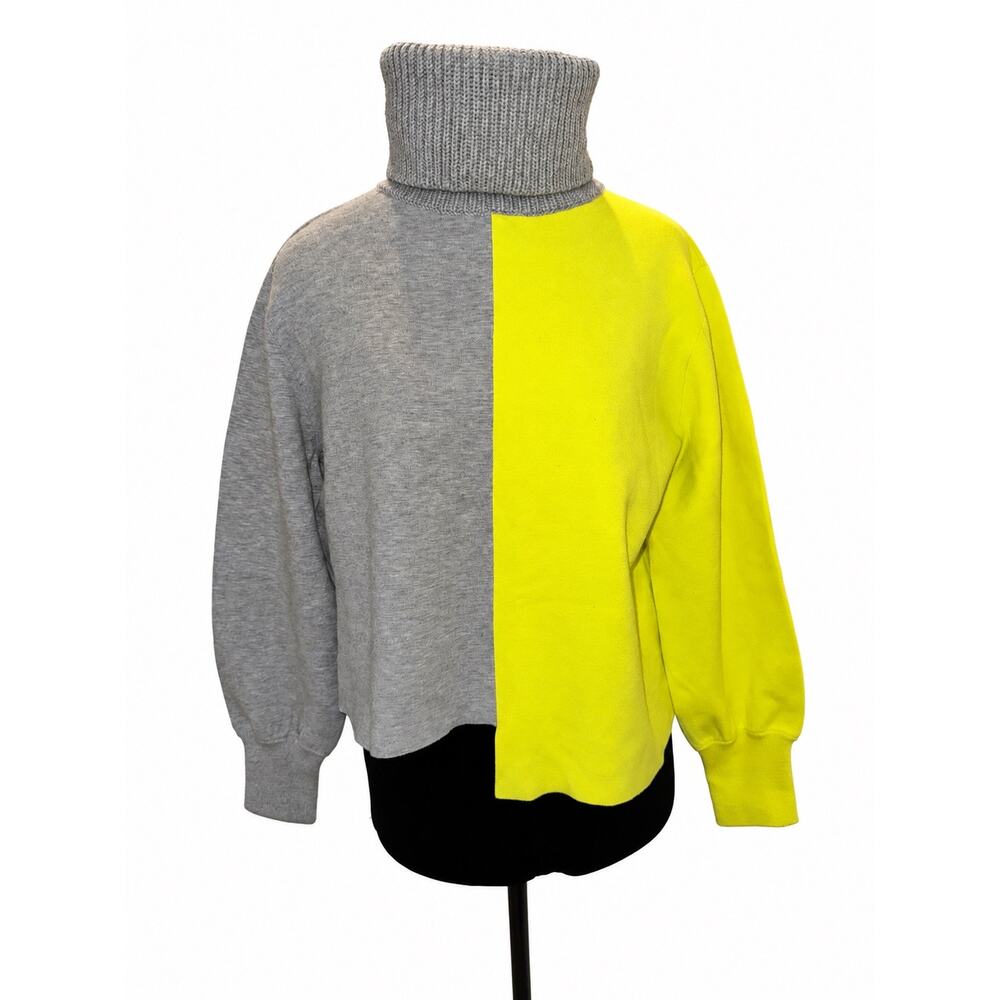 Alice + Olivia Gray & Neon Yellow Colorblock Turtleneck Sweater